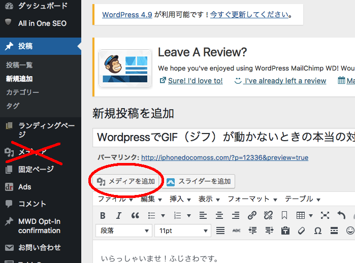 Wordpressでgif ジフ が動かないときの対処法 フルサイズでもメディアもない ふじさわブログ